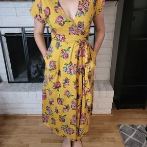 Matilda Jane Medium Womens Yellow Floral Tie-Waist Maxi Dress